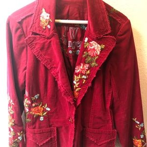 Johnny Was Red Embroidered Jacket EUC